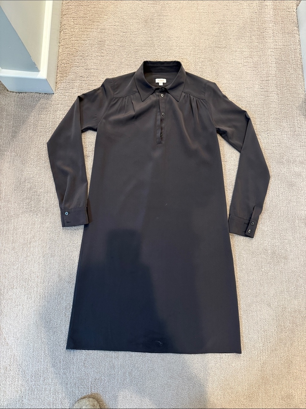 Cuyana Dark Gray Silk Long-Sleeve Polo Shirt Dress